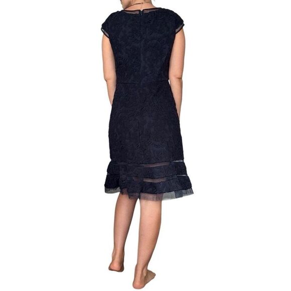 Adrianna Papell Navy Blue Lace Fit & Flare Cocktail Party Mini Dress Size 8 - Picture 4 of 9